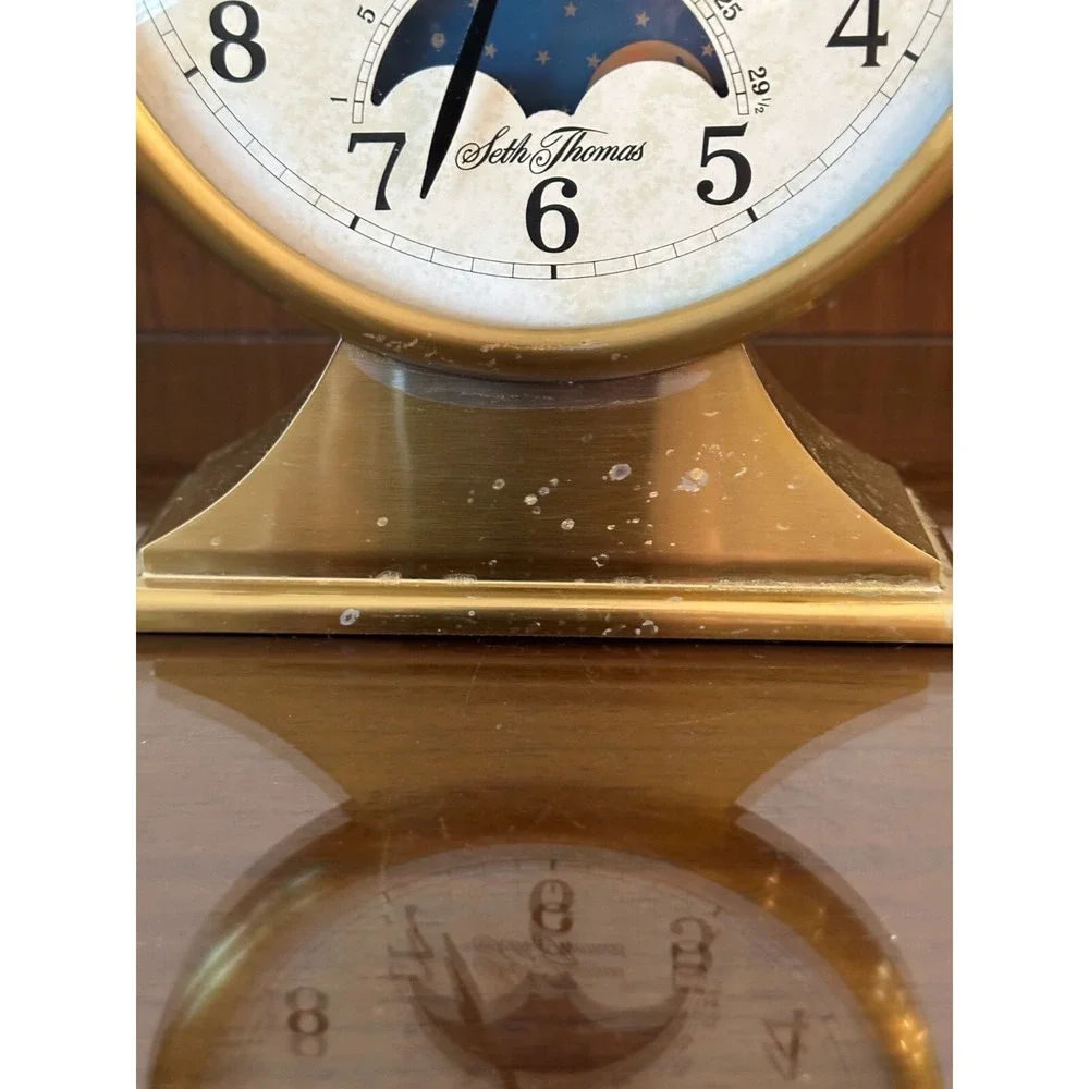 Seth Thomas‎ Metal Case Day Time Night Sun Moon Mantel Desk Clock *READ*